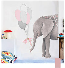 Load image into Gallery viewer, Large Elephants with Pink Gray Balloons Wall Stickers for Kids Room Decor