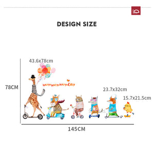 Cartoon Animal Family Giraffe Lion Fox Wall Stickers for Kids Room