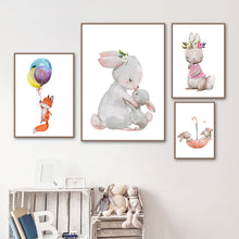 Load image into Gallery viewer, Rabbit Fox Balloon Nursery Wall Art Canvas Painting Cartoon Posters