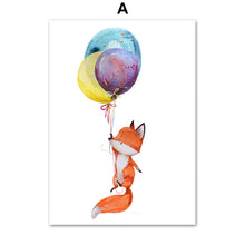 Load image into Gallery viewer, Rabbit Fox Balloon Nursery Wall Art Canvas Painting Cartoon Posters