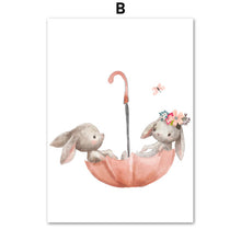 Load image into Gallery viewer, Rabbit Fox Balloon Nursery Wall Art Canvas Painting Cartoon Posters