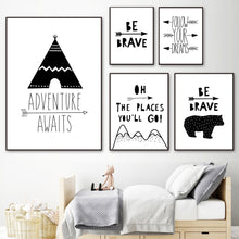 Load image into Gallery viewer, Tent Bear Arrow Brave Quotes Wall Art Canvas Painting Nordic Posters