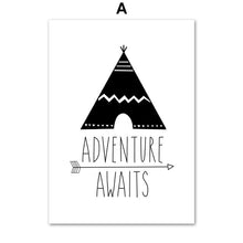 Load image into Gallery viewer, Tent Bear Arrow Brave Quotes Wall Art Canvas Painting Nordic Posters