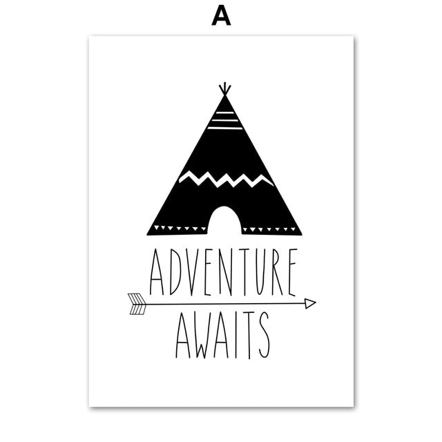 Tent Bear Arrow Brave Quotes Wall Art Canvas Painting Nordic Posters