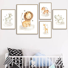 Load image into Gallery viewer, Cartoon Lion Elephant Tiger Giraffe Wall Art Canvas Painting Posters