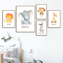 Load image into Gallery viewer, Lion Monkey Elephant Giraffe Nursery Nordic Posters