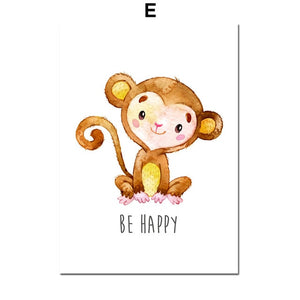 Lion Monkey Elephant Giraffe Nursery Nordic Posters