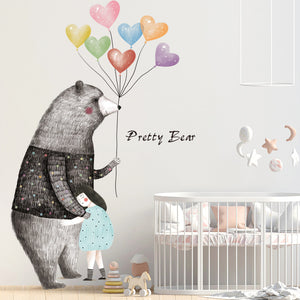 Cartoon Big Bear with Air Balloon Wall Sticker for Bedroom Decoration