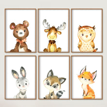 Load image into Gallery viewer, Rabbit Bear Deer Fox Owl Nursery Nordic Posters  Animal Wall Art