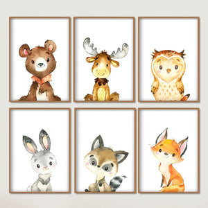 Rabbit Bear Deer Fox Owl Nursery Nordic Posters  Animal Wall Art