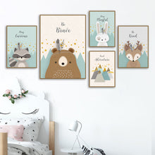 Load image into Gallery viewer, Bear Rabbit Fox Deer Nursery Wall Art Canvas Painting Cartoon Posters